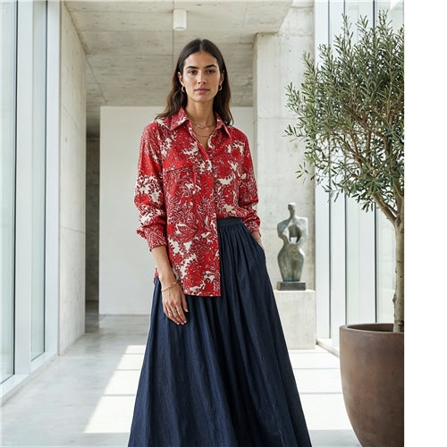 Red boho mango/shقميص نسائي