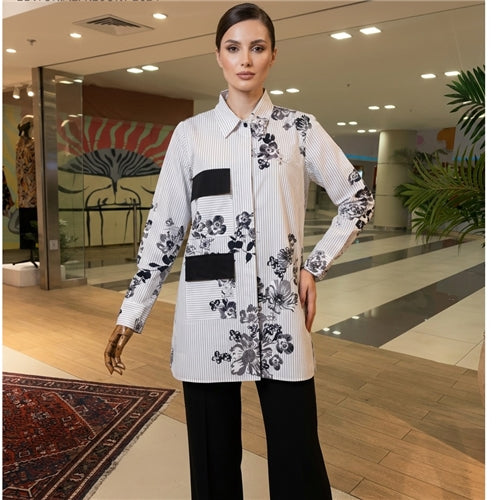 Floral Stripe Shirt/ قميص نسائي
