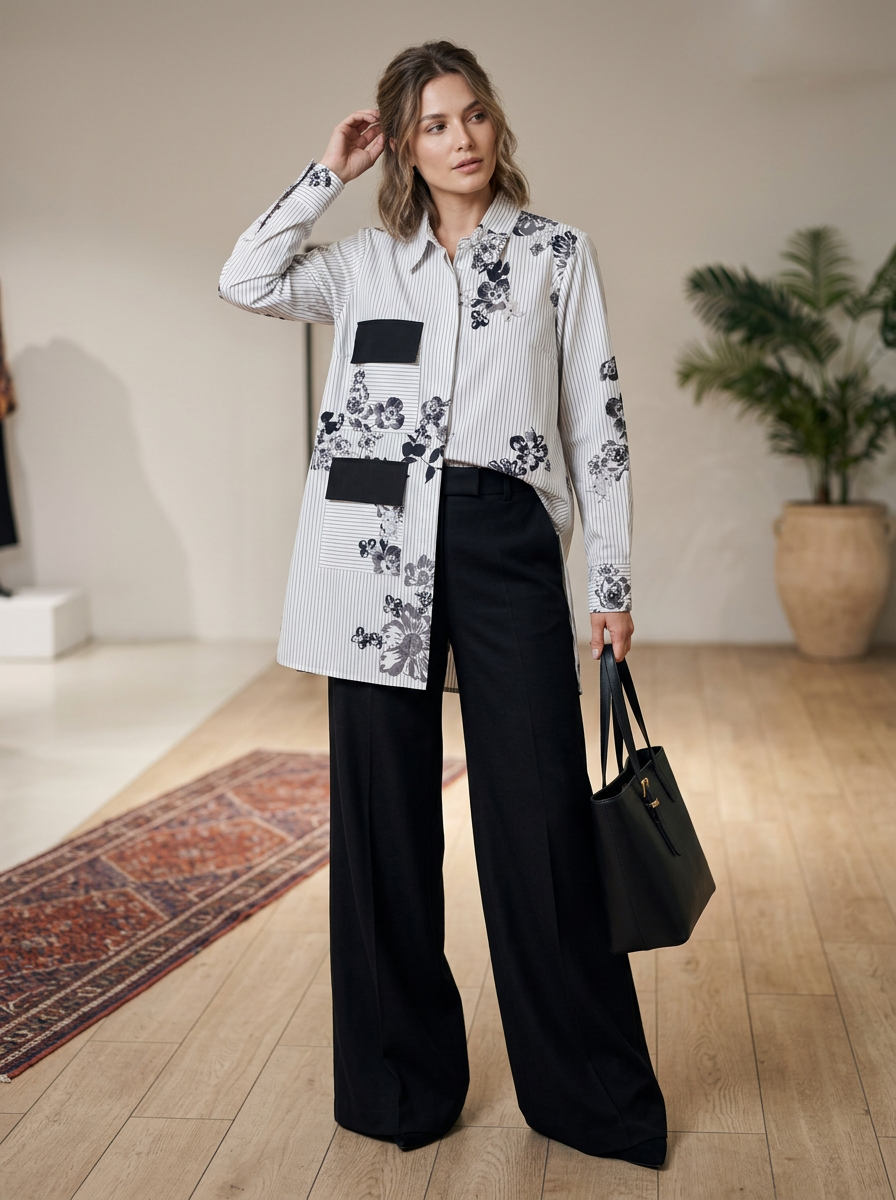 Floral Stripe Shirt/ قميص نسائي